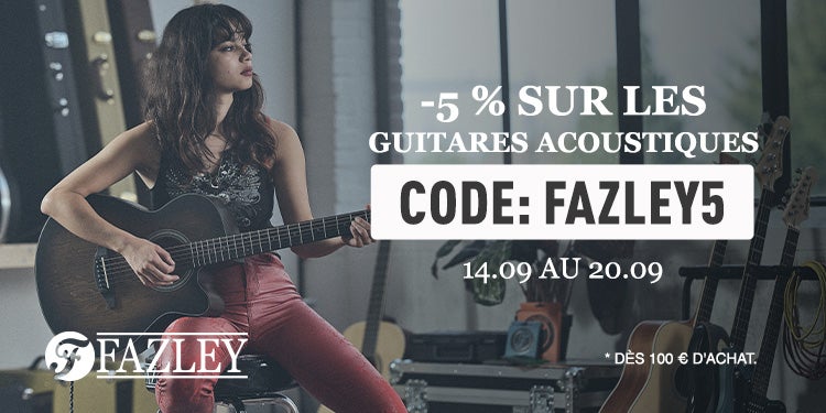 5% de réduction sur les guitares folk Fazley